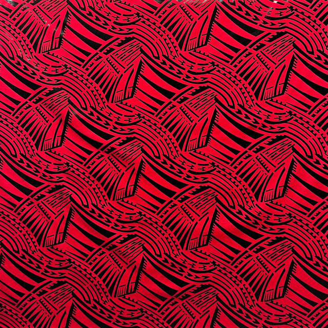 Traditional Polynesian Pattern Polyester Foil Fabric - Red & Black, 60" Width (1 Yard)