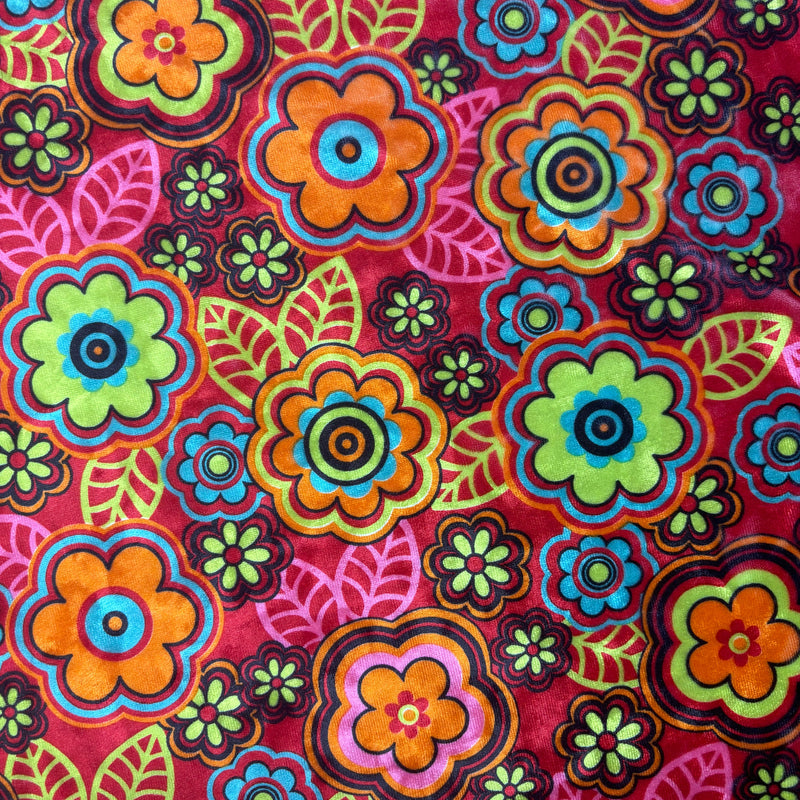 Flower Power Printed Velvet Fabric - Printed, 4-Way Stretch (1 Yard)
