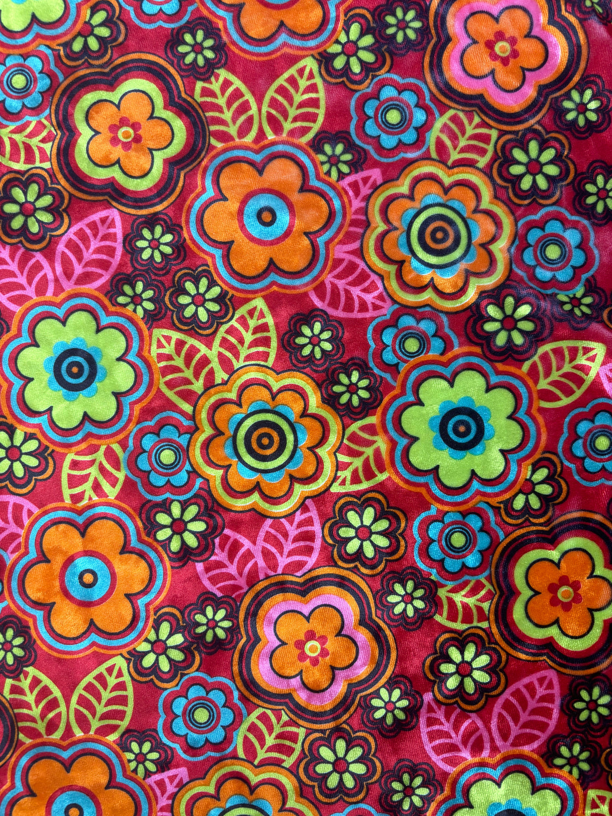 Flower Power Printed Velvet Fabric - Printed, 4-Way Stretch (1 Yard)