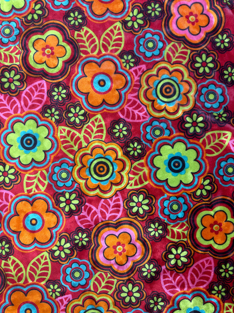 Flower Power Printed Velvet Fabric - Printed, 4-Way Stretch (1 Yard)