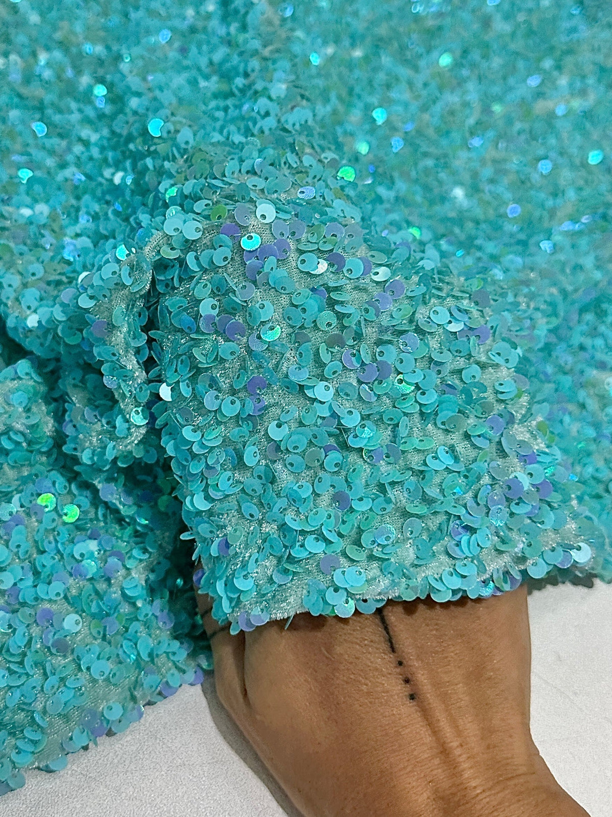 Stretch Sequin on Velvet Tiffany Blue