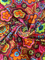 Flower Power Printed Velvet Fabric - Printed, 4-Way Stretch (1 Yard)