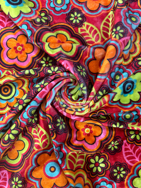Flower Power Printed Velvet Fabric - Printed, 4-Way Stretch (1 Yard)