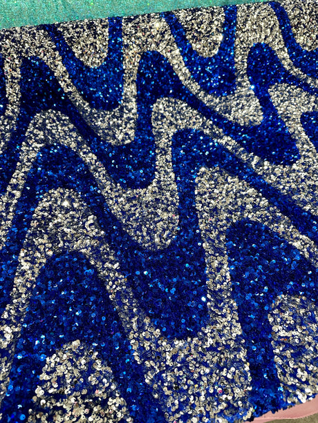Stretch Sequin on Velvet Silver Blue