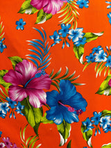 Cotton Fabric Hibiscus Palm Leaves Cluster Print