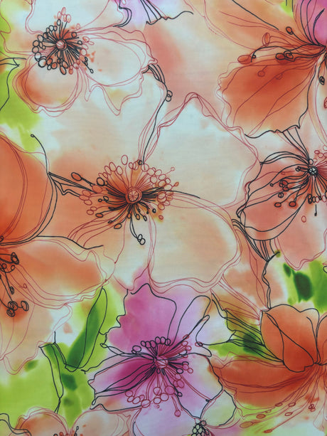 Pastel Floral Print Polyester Spandex Fabric - Pastel Floral Print, 58"/60" Width (1 Yard)