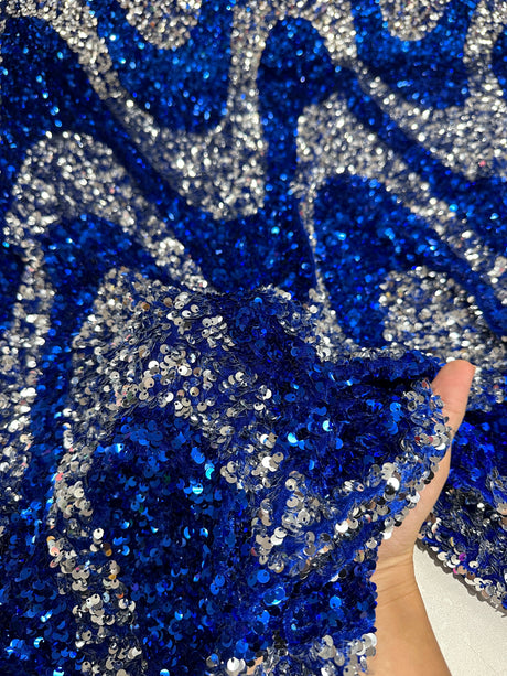 Stretch Sequin on Velvet Silver Blue