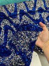 Stretch Sequin on Velvet Silver Blue