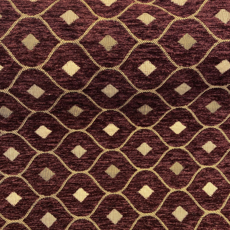 Mercedes Wine Damask Chenille Fabric - Wine Damask, 56" Width (1 Yard)