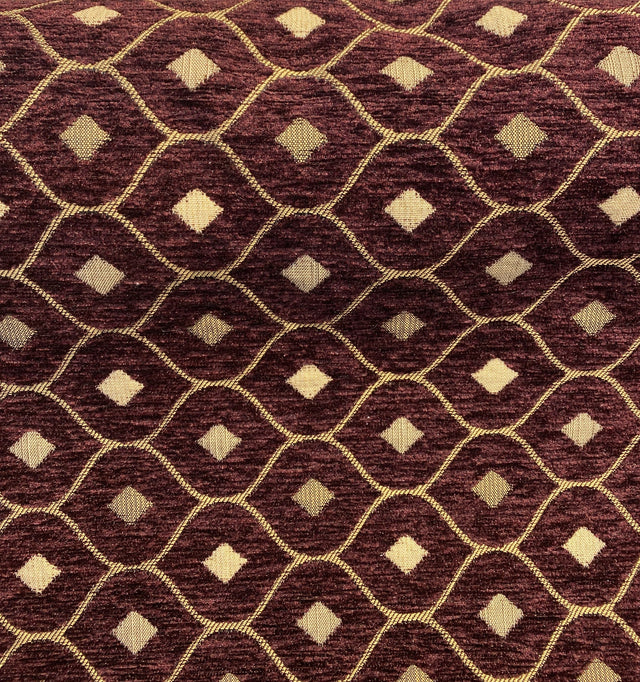 Mercedes Wine Damask Chenille Fabric - Wine Damask, 56" Width (1 Yard)