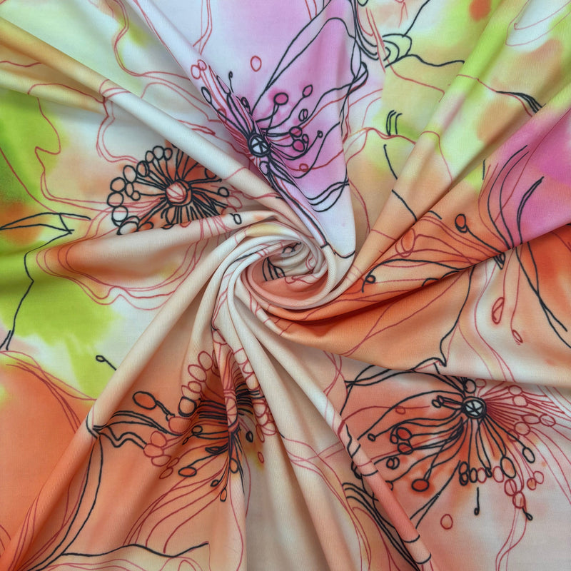 Pastel Floral Print Polyester Spandex Fabric - Pastel Floral Print, 58"/60" Width (1 Yard)