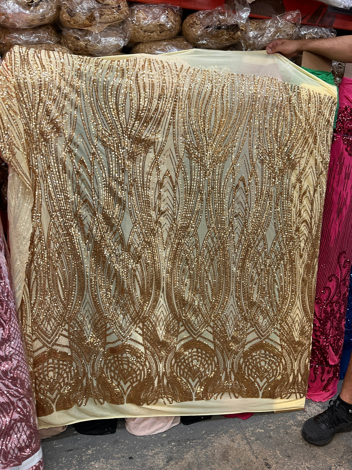 Stretch Sequin Mesh Lace Gold