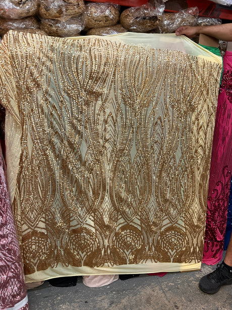 Stretch Sequin Mesh Lace Gold