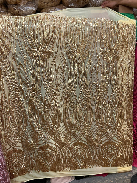 Stretch Sequin Mesh Lace Gold
