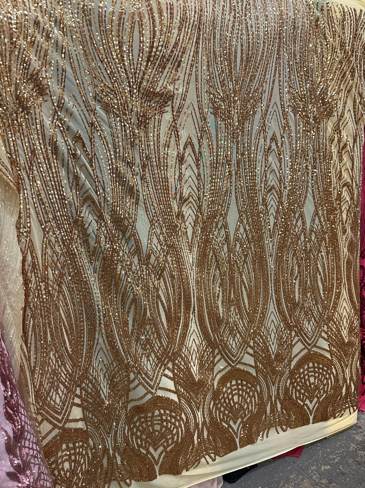 Stretch Sequin Mesh Lace Gold