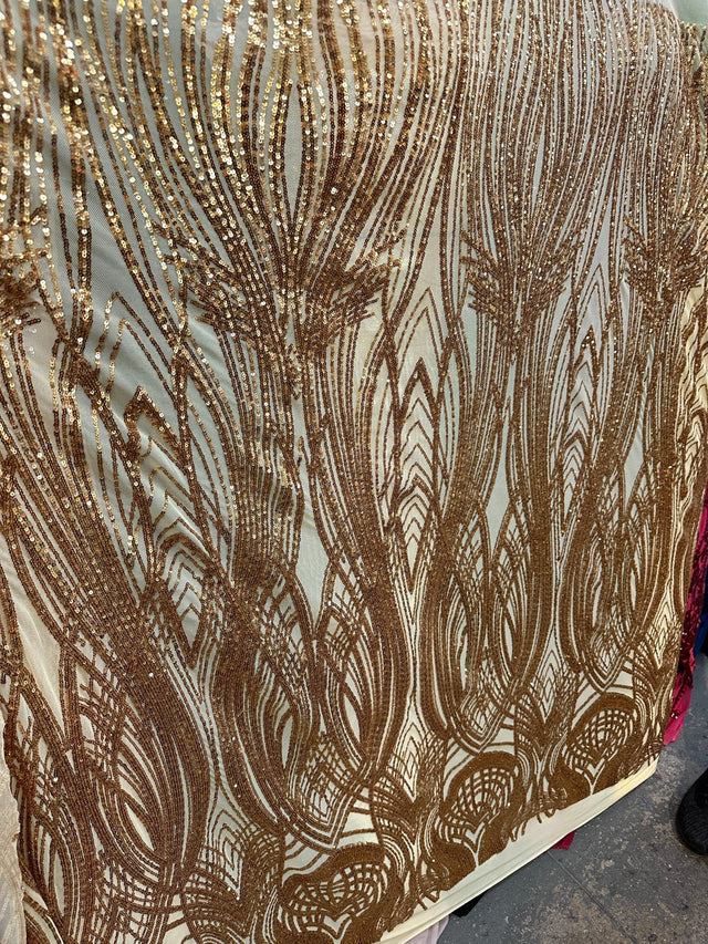 Stretch Sequin Mesh Lace Gold