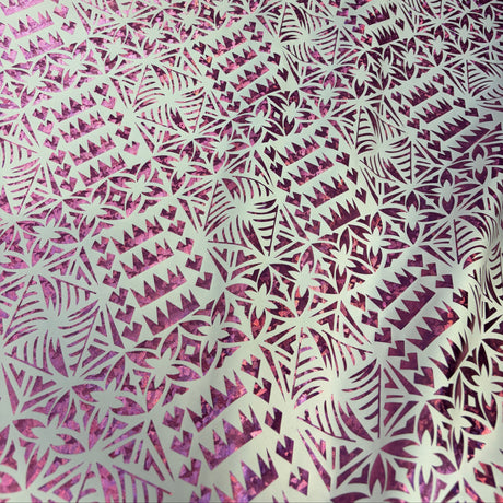 Star Tapa Shine Polyester Foil Fabric - Polynesian Tapa Print, 36" Width (1 Yard)