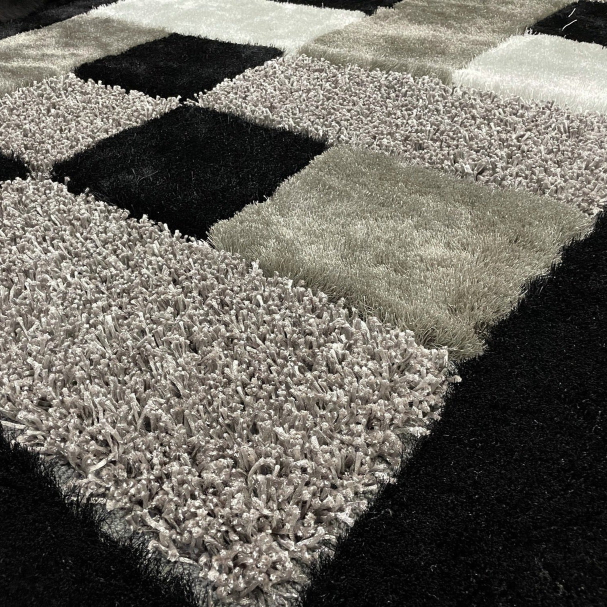 Square Plush Design Shag Area Rug Carpet - Shag Rug, Black/Earth, 2' X 3', 5' X 7', 7'6" X 10'3" (1 Unit)