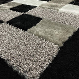 Square Plush Design Shag Area Rug Carpet - Shag Rug, Black/Earth, 2' X 3', 5' X 7', 7'6" X 10'3" (1 Unit)
