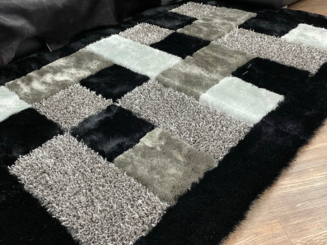 Square Plush Design Shag Area Rug Carpet - Shag Rug, Black/Earth, 2' X 3', 5' X 7', 7'6" X 10'3" (1 Unit)