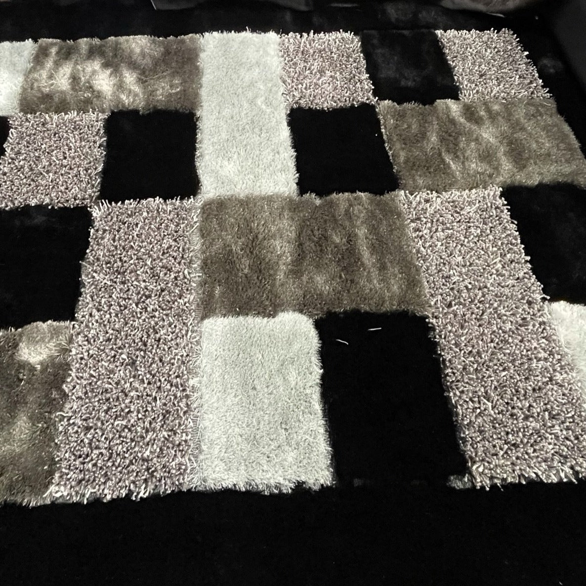 Square Plush Design Shag Area Rug Carpet - Shag Rug, Black/Earth, 2' X 3', 5' X 7', 7'6" X 10'3" (1 Unit)