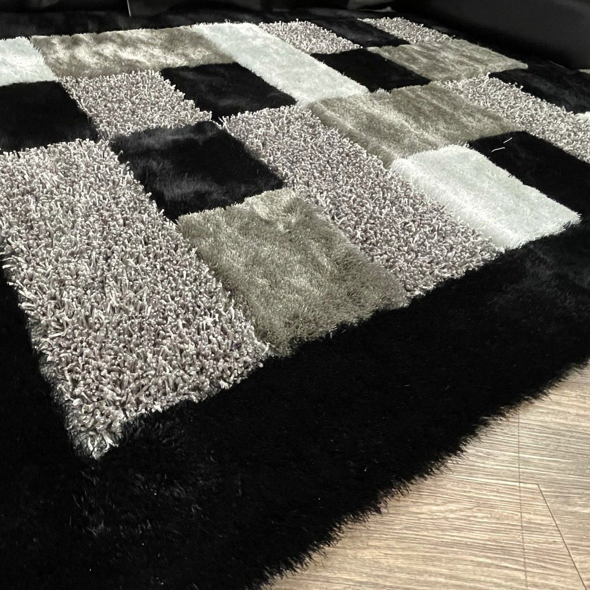 Square Plush Design Shag Area Rug Carpet - Shag Rug, Black/Earth, 2' X 3', 5' X 7', 7'6" X 10'3" (1 Unit)