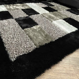 Square Plush Design Shag Area Rug Carpet - Shag Rug, Black/Earth, 2' X 3', 5' X 7', 7'6" X 10'3" (1 Unit)