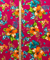 Hibiscus Palm Leaves Cluster All Over Design Cotton Fabric - Tropical Floral Leaf Print, 36" X 45" (1 Yard)