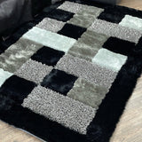 Square Plush Design Shag Area Rug Carpet - Shag Rug, Black/Earth, 2' X 3', 5' X 7', 7'6" X 10'3" (1 Unit)