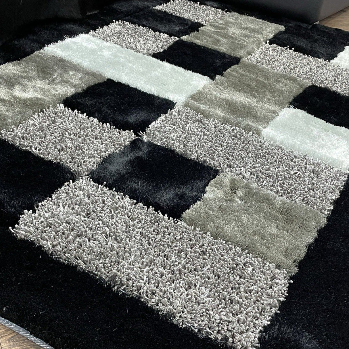 Square Plush Design Shag Area Rug Carpet - Shag Rug, Black/Earth, 2' X 3', 5' X 7', 7'6" X 10'3" (1 Unit)