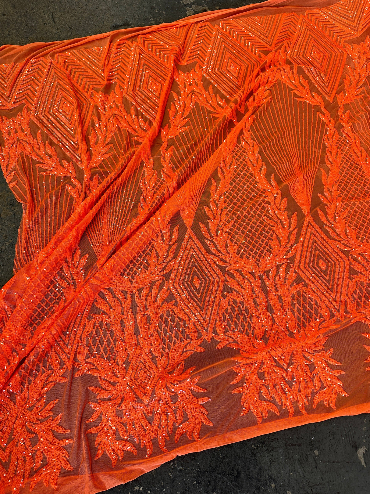 Stretch Sequin Mesh Orange