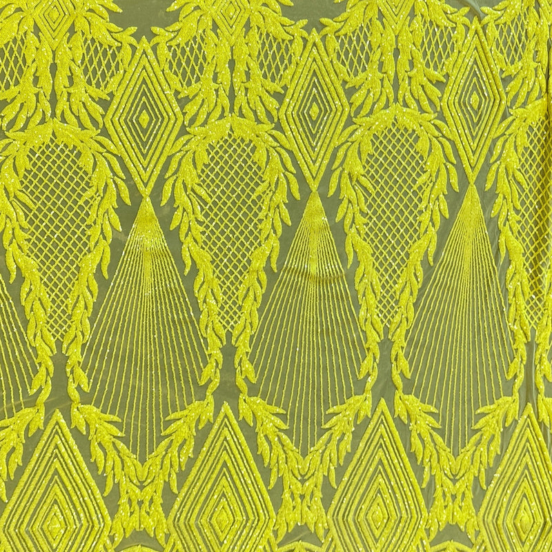 Stretch Sequin Mesh Lace Neon Yellow