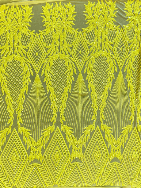 Stretch Sequin Mesh Lace Neon Yellow