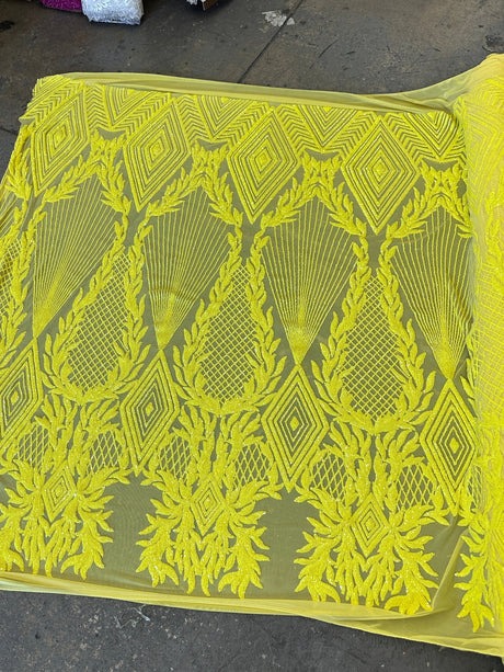 Stretch Sequin Mesh Lace Neon Yellow