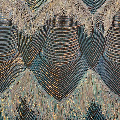 Flamingo Fringe Embroidered Stretch Sequin Fabric - Nylon Spandex Mesh Fabric, Fringe Embroidered Sequin, 60" Width, 12" Pattern Repeat (1 Yard)