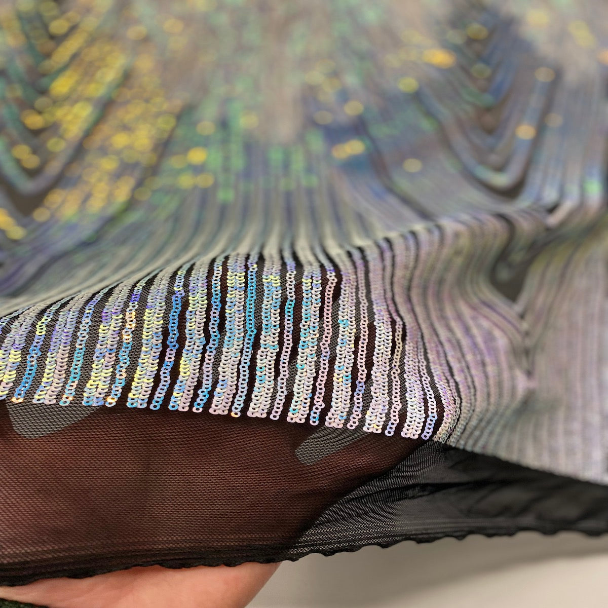 Flamingo Fringe Embroidered Stretch Sequin Fabric - Nylon Spandex Mesh Fabric, Fringe Embroidered Sequin, 60" Width, 12" Pattern Repeat (1 Yard)