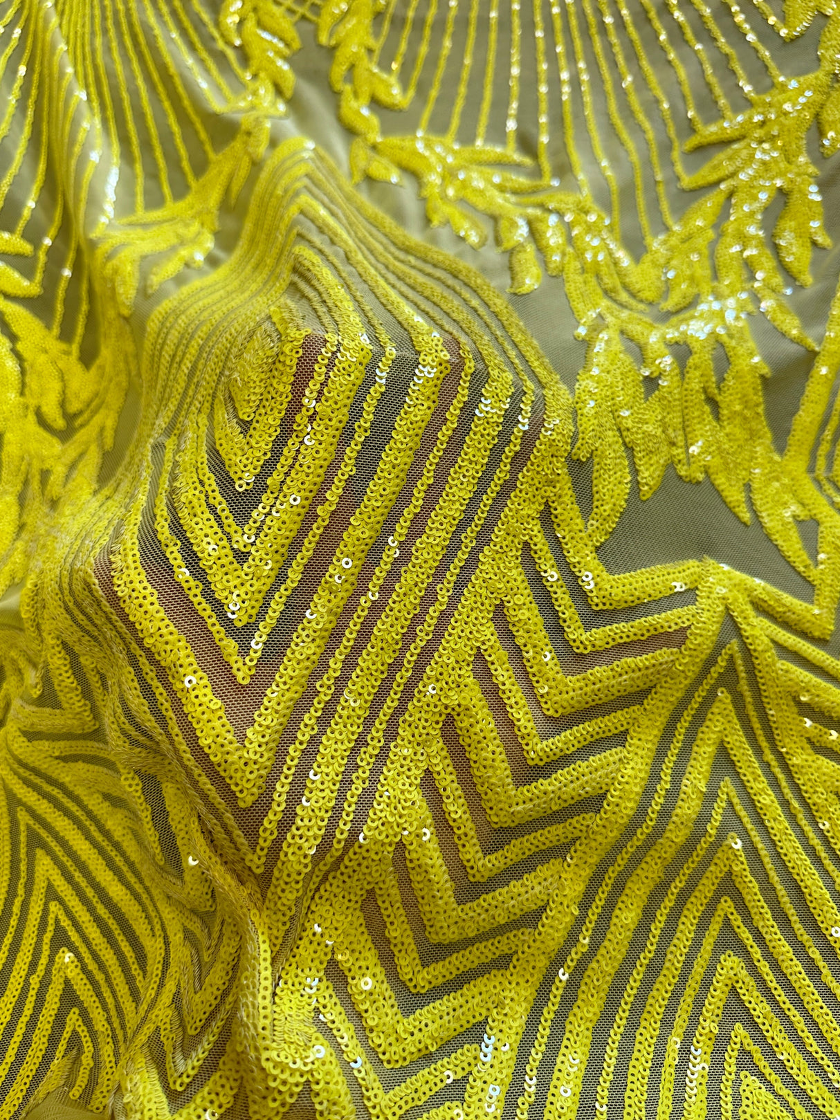 Stretch Sequin Mesh Lace Neon Yellow