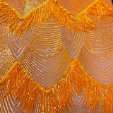 Flamingo Fringe Embroidered Stretch Sequin Fabric - Nylon Spandex Mesh Fabric, Fringe Embroidered Sequin, 60" Width, 12" Pattern Repeat (1 Yard)