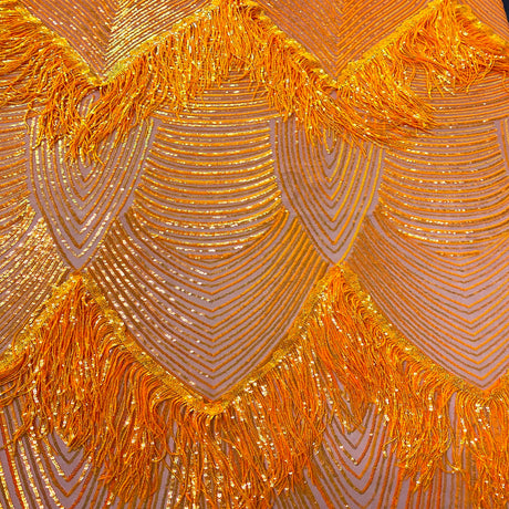 Flamingo Fringe Embroidered Stretch Sequin Fabric - Nylon Spandex Mesh Fabric, Fringe Embroidered Sequin, 60" Width, 12" Pattern Repeat (1 Yard)