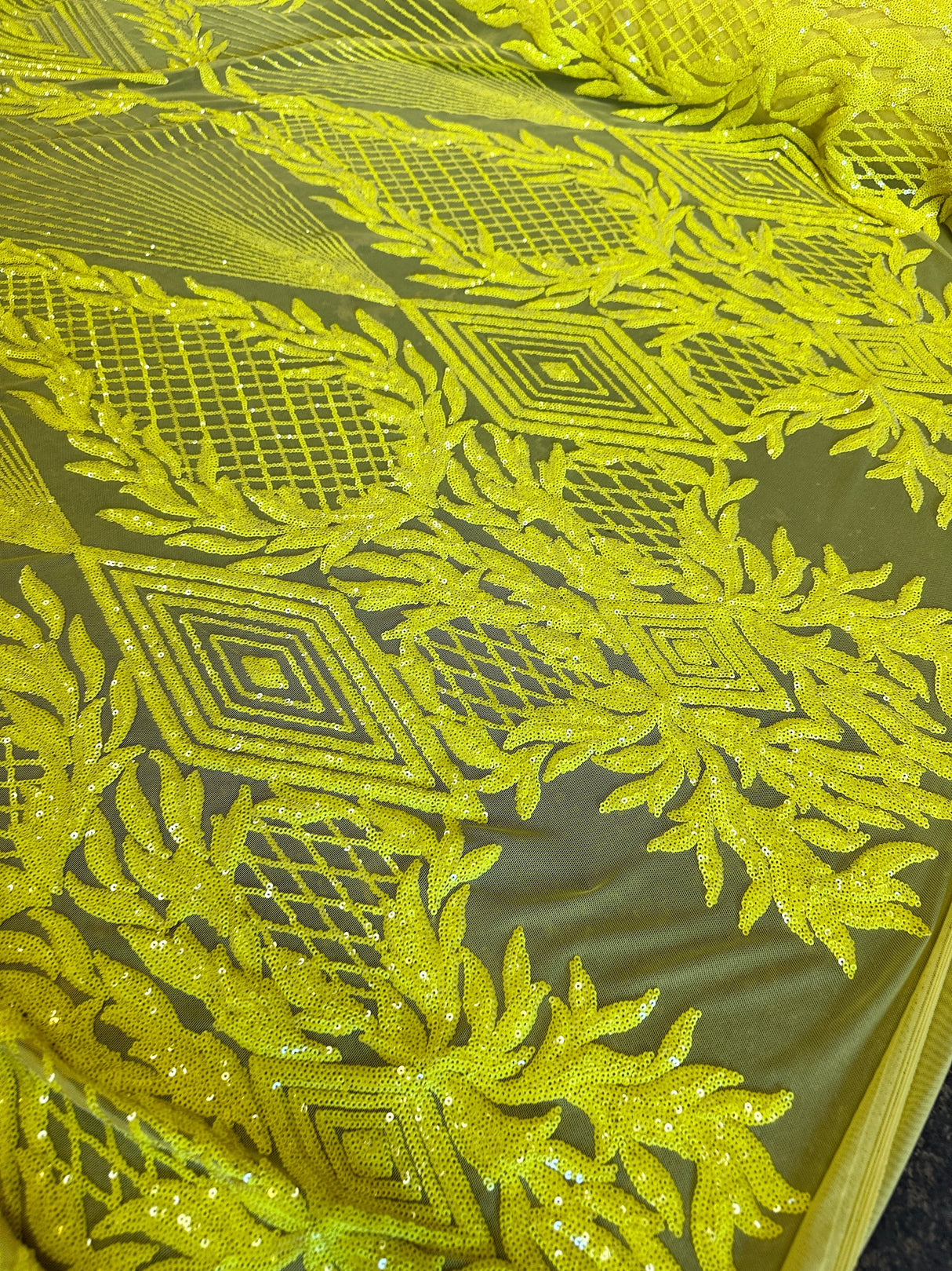 Stretch Sequin Mesh Lace Neon Yellow