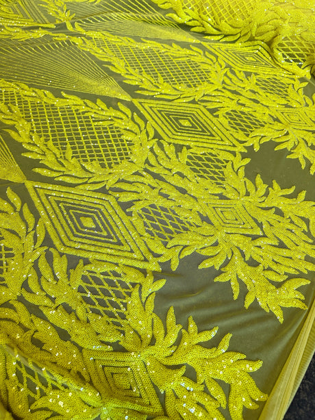 Stretch Sequin Mesh Lace Neon Yellow