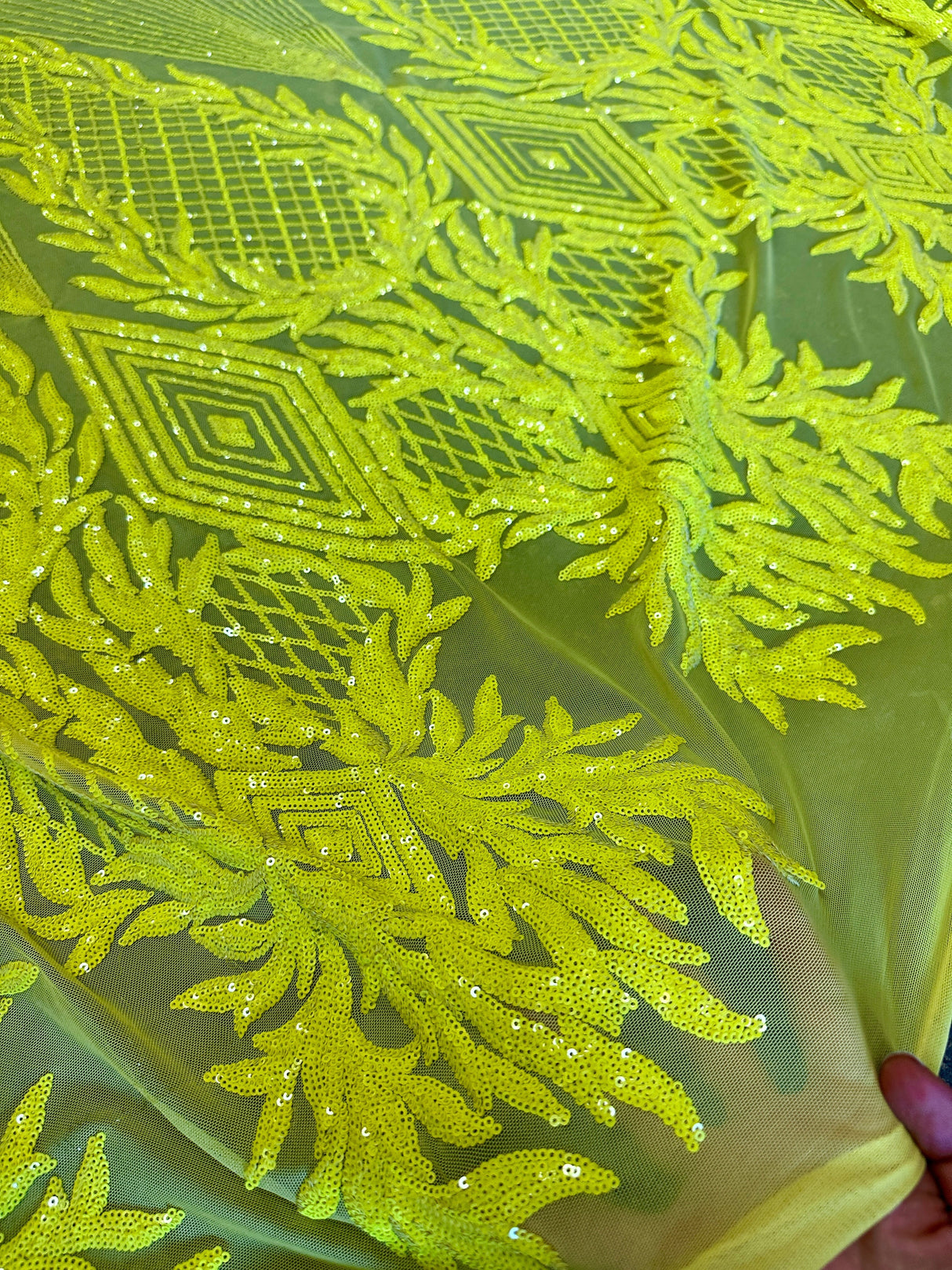 Stretch Sequin Mesh Lace Neon Yellow