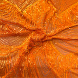 Flamingo Fringe Embroidered Stretch Sequin Fabric - Nylon Spandex Mesh Fabric, Fringe Embroidered Sequin, 60" Width, 12" Pattern Repeat (1 Yard)