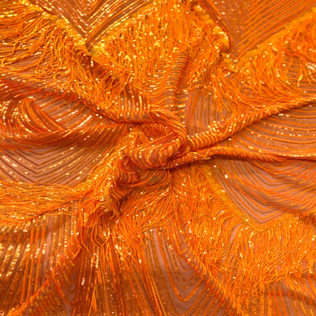 Stretch Sequin Fabric Flamingo Fringe Embroidered