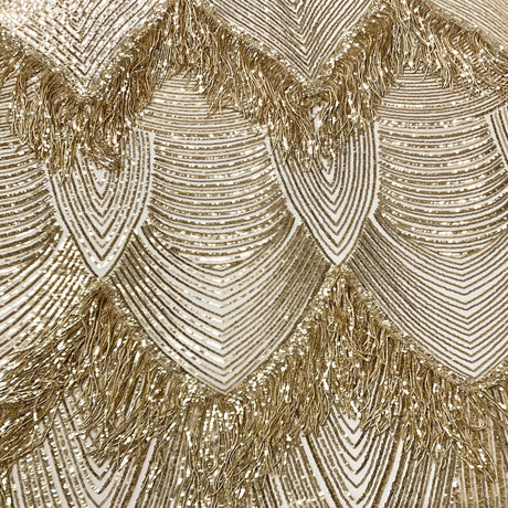 Flamingo Fringe Embroidered Stretch Sequin Fabric - Nylon Spandex Mesh Fabric, Fringe Embroidered Sequin, 60" Width, 12" Pattern Repeat (1 Yard)