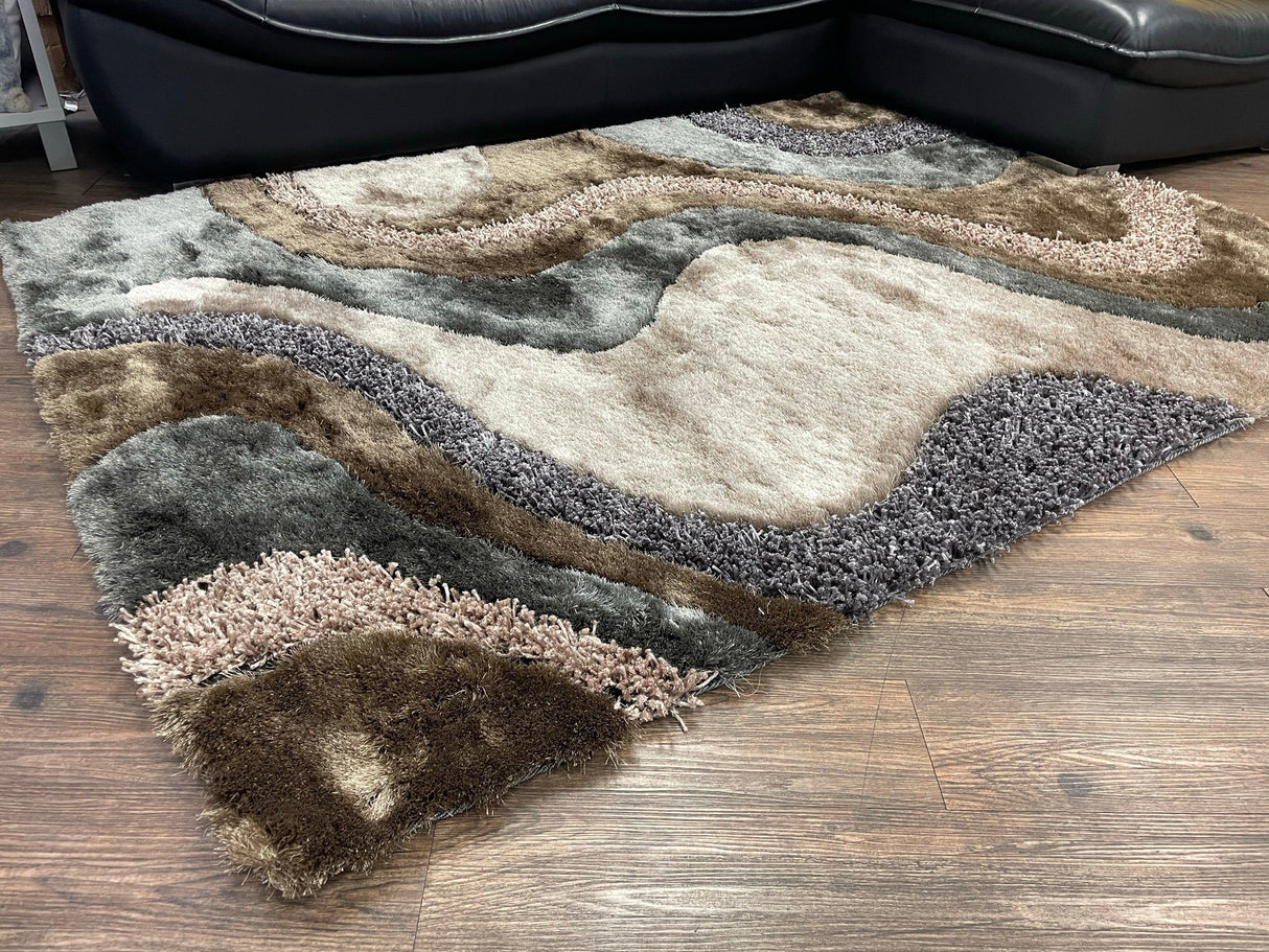 Luxury Shag Viscose Shiny Design Plush Area Rug Carpet - Polyester Shag Rug, Multi Color Pattern, 2" Pile Approx, 7'6" X 10'3" (1 Rug)