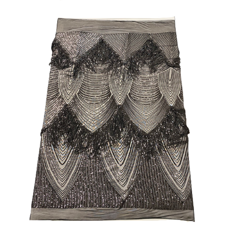 Stretch Sequin Fabric Flamingo Fringe Embroidered