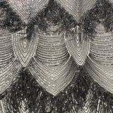 Flamingo Fringe Embroidered Stretch Sequin Fabric - Nylon Spandex Mesh Fabric, Fringe Embroidered Sequin, 60" Width, 12" Pattern Repeat (1 Yard)