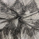 Flamingo Fringe Embroidered Stretch Sequin Fabric - Nylon Spandex Mesh Fabric, Fringe Embroidered Sequin, 60" Width, 12" Pattern Repeat (1 Yard)