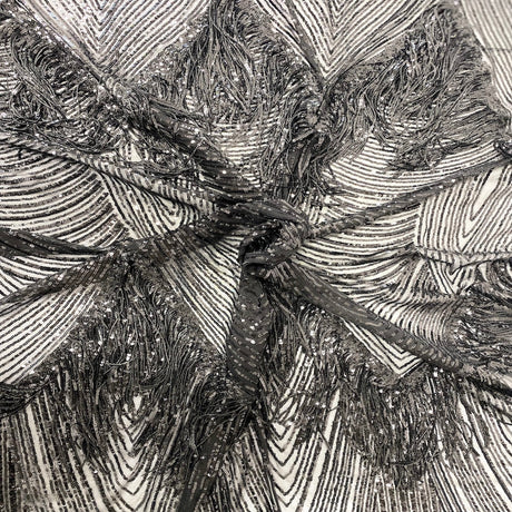 Stretch Sequin Fabric Flamingo Fringe Embroidered